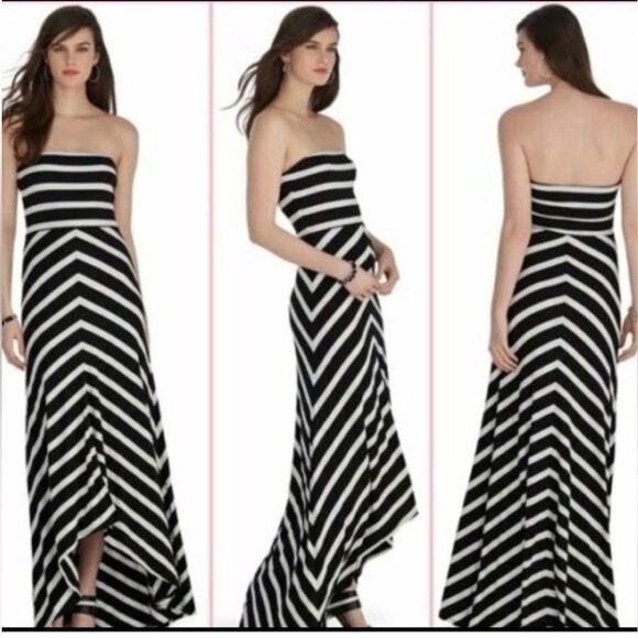 ⚫️ White House Black Market Strapless Stripe High-Low Dress Small NWT - Picture 1 of 6